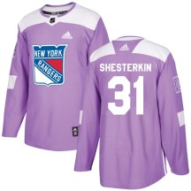 New York Rangers Youth Igor Shesterkin Adidas Authentic Purple Fights Cancer Practice Jersey
