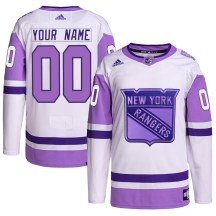 New York Rangers Men's Custom Adidas Authentic White/Purple Custom Hockey Fights Cancer Primegreen Jersey