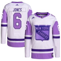 New York Rangers Men's Zac Jones Adidas Authentic White/Purple Hockey Fights Cancer Primegreen Jersey