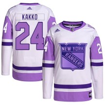 New York Rangers Men's Kaapo Kakko Adidas Authentic White/Purple Hockey Fights Cancer Primegreen Jersey