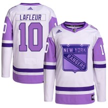 New York Rangers Men's Guy Lafleur Adidas Authentic White/Purple Hockey Fights Cancer Primegreen Jersey