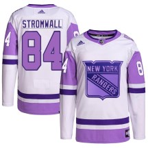 New York Rangers Men's Malte Stromwall Adidas Authentic White/Purple Hockey Fights Cancer Primegreen Jersey