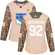 New York Rangers Women's Calle Andersson Adidas Authentic Camo Veterans Day Practice Jersey