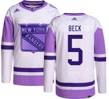 New York Rangers Youth Barry Beck Adidas Authentic Hockey Fights Cancer Jersey