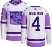 New York Rangers Youth Ron Greschner Adidas Authentic Hockey Fights Cancer Jersey