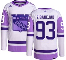 New York Rangers Youth Mika Zibanejad Adidas Authentic Hockey Fights Cancer Jersey