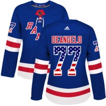 New York Rangers Women's Anthony DeAngelo Adidas Authentic Royal Blue USA Flag Fashion Jersey