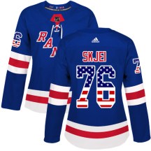 New York Rangers Women's Brady Skjei Adidas Authentic Royal Blue USA Flag Fashion Jersey