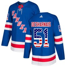 New York Rangers Men's David Desharnais Adidas Authentic Royal Blue USA Flag Fashion Jersey
