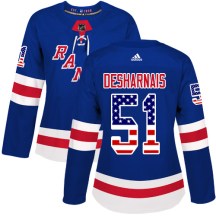 New York Rangers Women's David Desharnais Adidas Authentic Royal Blue USA Flag Fashion Jersey