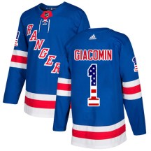 New York Rangers Men's Eddie Giacomin Adidas Authentic Royal Blue USA Flag Fashion Jersey