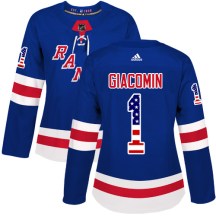New York Rangers Women's Eddie Giacomin Adidas Authentic Royal Blue USA Flag Fashion Jersey
