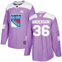 New York Rangers Youth Glenn Anderson Adidas Authentic Purple Fights Cancer Practice Jersey