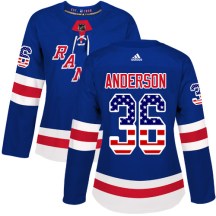 New York Rangers Women's Glenn Anderson Adidas Authentic Royal Blue USA Flag Fashion Jersey