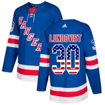 New York Rangers Youth Henrik Lundqvist Adidas Authentic Royal Blue USA Flag Fashion Jersey