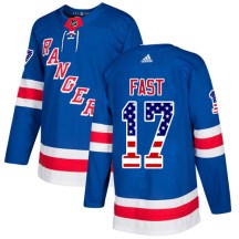 New York Rangers Youth Jesper Fast Adidas Authentic Royal Blue USA Flag Fashion Jersey