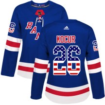 New York Rangers Women's Joe Kocur Adidas Authentic Royal Blue USA Flag Fashion Jersey