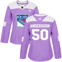 New York Rangers Women's Lias Andersson Adidas Authentic Purple Fights Cancer Practice Jersey