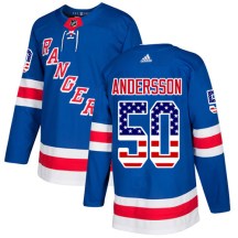 New York Rangers Youth Lias Andersson Adidas Authentic Royal Blue USA Flag Fashion Jersey