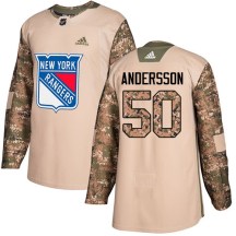 New York Rangers Youth Lias Andersson Adidas Authentic Camo Veterans Day Practice Jersey