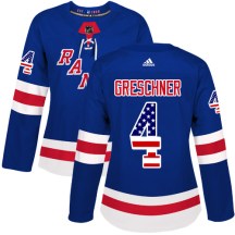 New York Rangers Women's Ron Greschner Adidas Authentic Royal Blue USA Flag Fashion Jersey