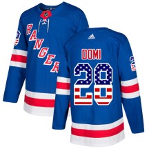 New York Rangers Youth Tie Domi Adidas Authentic Royal Blue USA Flag Fashion Jersey
